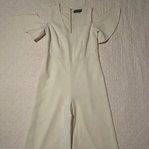 Karl Lagerfeld Cream Short-Sleeve Wide-Leg Jumpsuit